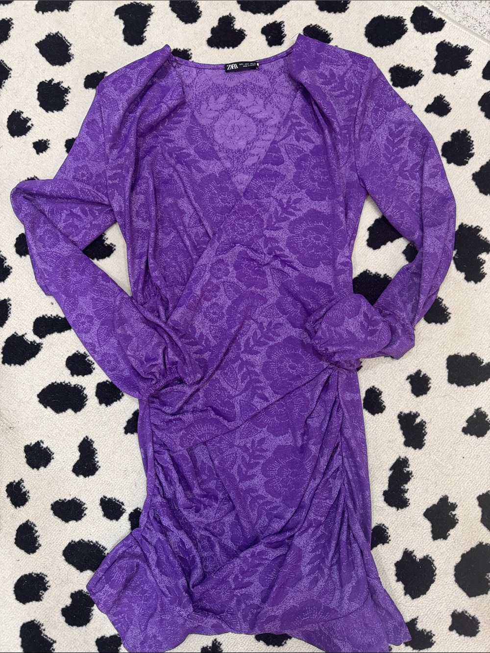 Zara Violet Floral Jacquard Long-Sleeve  Dress